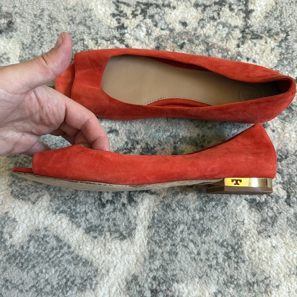 Tory Burch Salinas Peep Toe Flats in Orange Suede